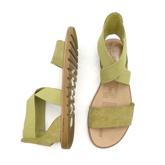 Sorel Ella II Sandals Olive Suede Elastic Strap Women’s Size 8 EU 39 Flat Summer - Picture 1 of 15